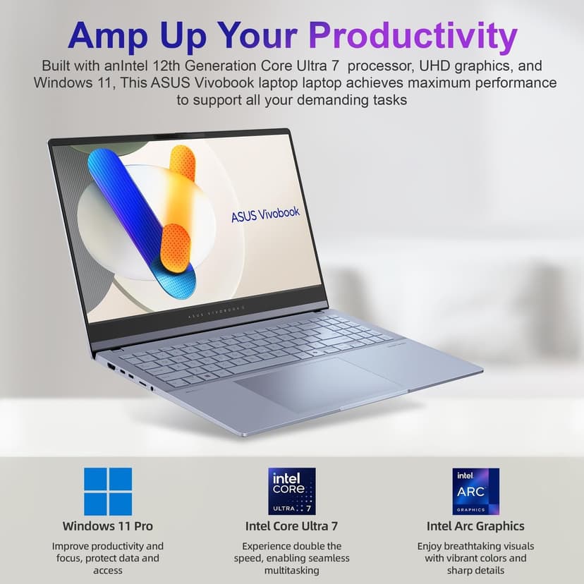 ASUS Vivobook S 15 Laptop, 15.6" 3K 120Hz OLED Display, 16-Cores Ultra 7 155H, Intel Arc Graphics, 16GB RAM, 1TB SSD, RGB Backlit KB, WiFi 6E, Thunderbolt 4, with Lifetime Office, Win 11 Pro
