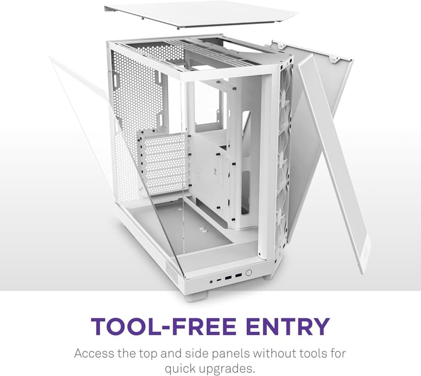 NZXT H6 Flow | CC-H61FW-01 | Compact Dual-Chamber Mid-Tower Airflow Case | Panoramic Glass Panels | High-Performance Airflow Panels | Includes 3 x 120mm Fans | Cable Management | White
