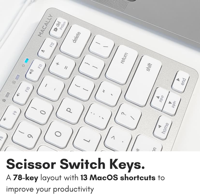 Macally Small Wired Keyboard for Mac and Windows - 78 Scissor Switch Keys Compatible Apple Keyboard - USB Mini Keyboard That Saves Space and Looks Great - Plug and Play Wired Mac Keyboard - Aluminum