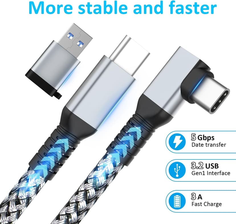 Link Cable 16FT VR Cable Compatible with Meta Oculus Quest 2/Quest 3S/Quest 3/Pro Pico, Nylon Braided Accessories and Gaming PC Steam VR, USB 3.0 Data Transfer Type C Cable, for VR Headset