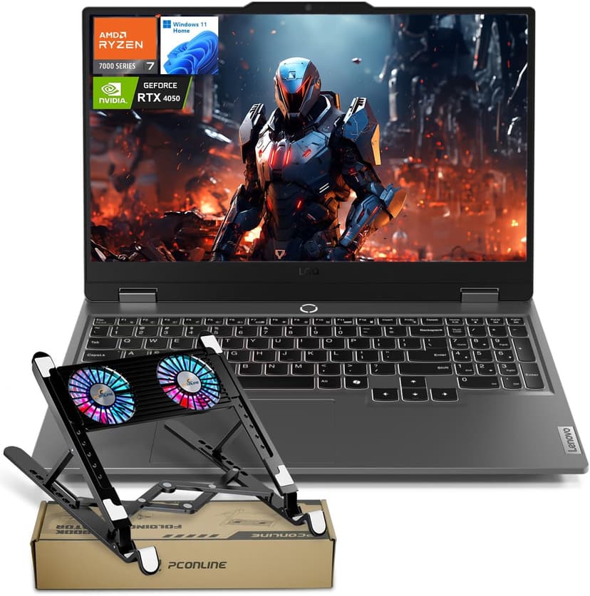 Lenovo LOQ 15 15ARP9 RTX 4050 Gaming Laptop, 15.6 FHD 144Hz IPS Display, AMD Ryzen 7 7435HS, NVIDIA GeForce RTX 4050, 32GB DDR5 RAM, 1TB SSD, Backlit Keyboard, Wi-Fi 6, Bundle with PCO Laptop Cooler