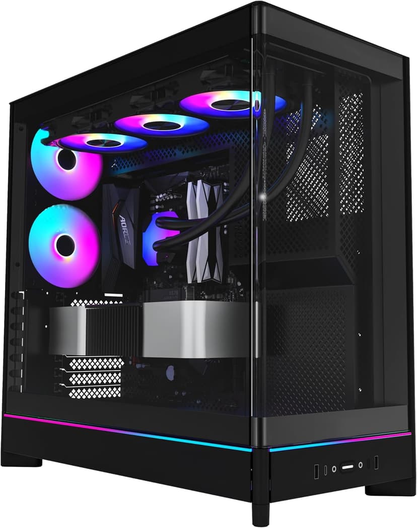 MONTECH HS02 PRO, ATX Mid-Tower PC Case, Gaming PC, High-Airflow, Reversible Layout, Sturdy Curved Tempered Glass Front Panel, 5x ARGB PWM Fan Pre-Installed, Sink-in Design, Toolless Panels, Black, US