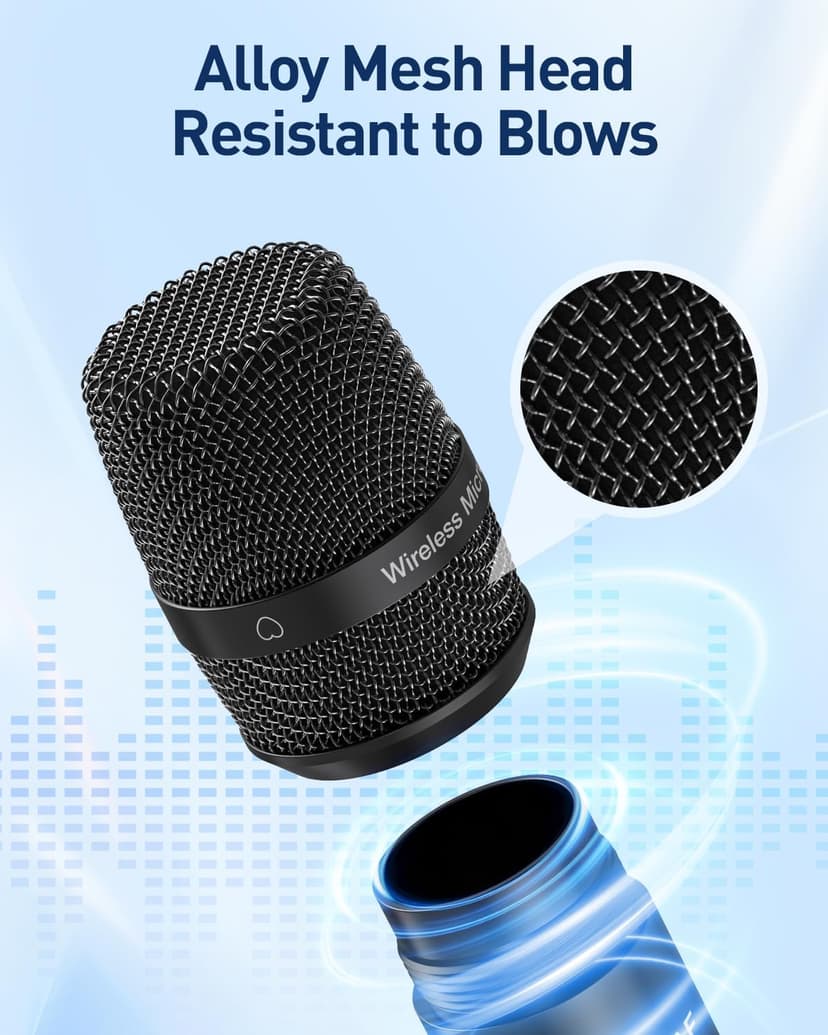 Wireless Microphones,Metal Microphone with Dual Professional UHF Cordless Dynamic System,Rechargeable Microphone Receiver for Karaoke Singing, Wedding,Party, DJ, Speech, Church, Class Use,240ft