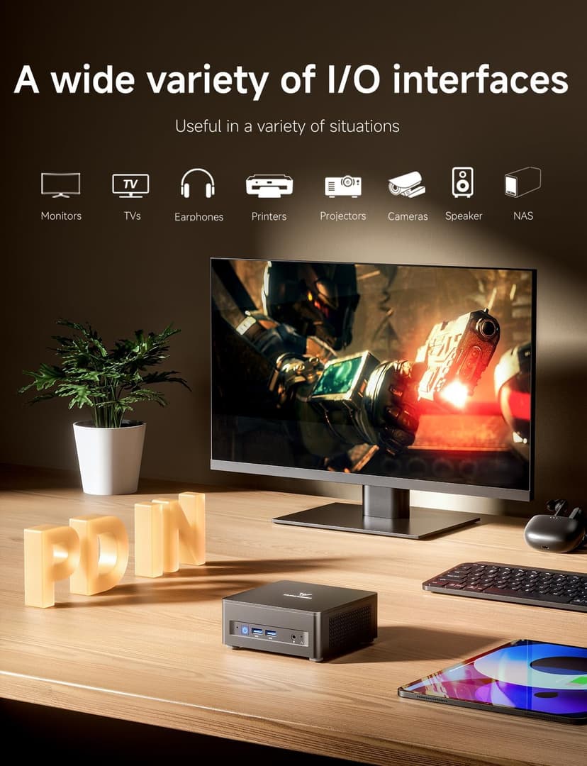 MINISFORUM UM690L Slim Mini PC, AMD Ryzen 9 6900HX Mini Computer (8C/16T, up to 4.9 GHz), 32 GB LPDDR5 and 1 TB PCIe 4.0 SSD, DP/HDMI 2.1/USB 4, 4 x USB Type-A, WiFi 6E/BT 5.3