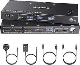 KVM Switch 2 Monitors 2 Computers USB C HDMI DP, KVM Switch Dual Monitor for Laptop & Desktop, USB 3.0 MST Dual HDMI 4K@60Hz, PD 60W for Laptop, with Wired Remote