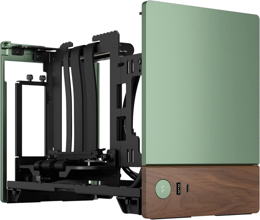 Fractal Design Terra Jade - Wood Walnut Front Panel - Small Form Factor - Mini ITX Gaming case – PCIe 4.0 Riser Cable – USB Type-C - Anodized Aluminum Panels