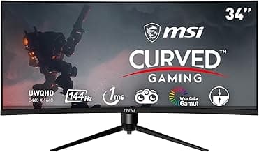 MSI Optix MAG342CQR 1500R Curvature 21:9 Aspect Ratio Narrow Bezel 1ms 3440 x 1440 (UWQHD) 144Hz Refresh Rate Tilt/Swivel/Height/Pivot Adjustment 34" AMD Freesync Gaming Curved Monitor, Black