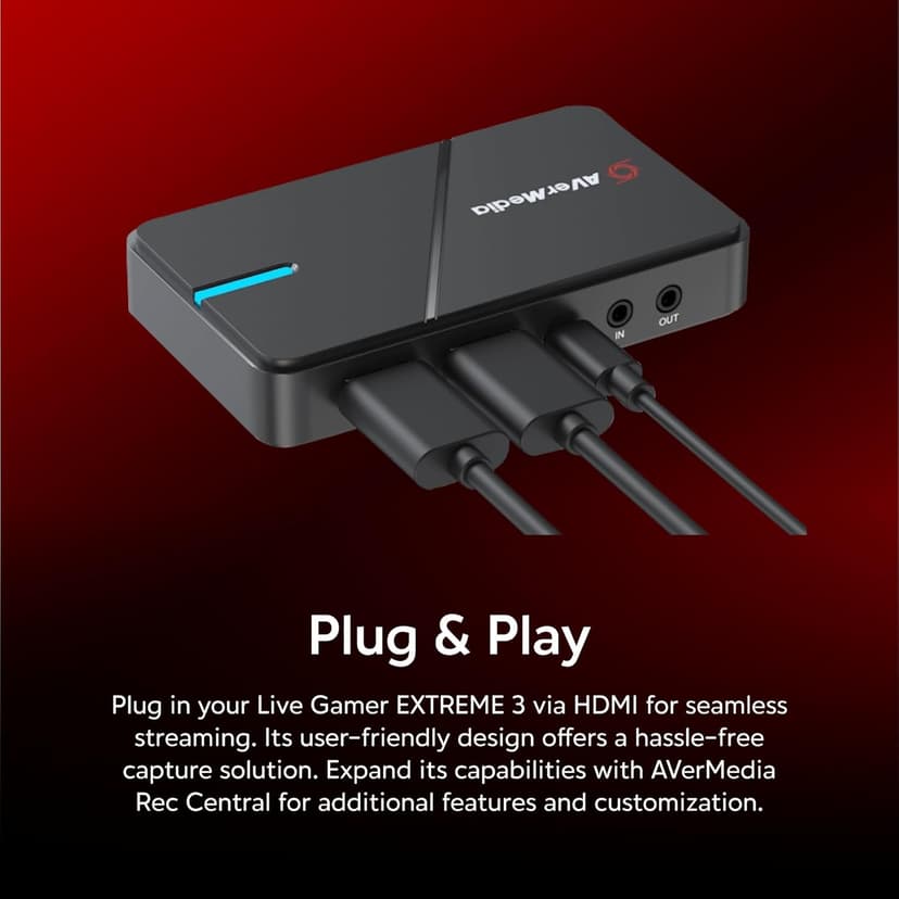 AVerMedia 4K Capture Card for Streaming,1440p120 Video Capture Device for PS5/Pro, Xbox Series X/S, Nintendo Switch, PC, compatible with Twitch, OBS, Windows, Mac - GC551G2 Live Gamer Extreme 3