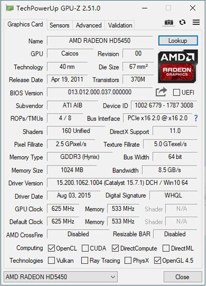 Radeon HD 5450 1GB DDR3 Low Profile Graphics Card, PCI Express 2.0 x16, HDMI/VGA/DVI, Entry Level GPU for PC, SFF and HTPC