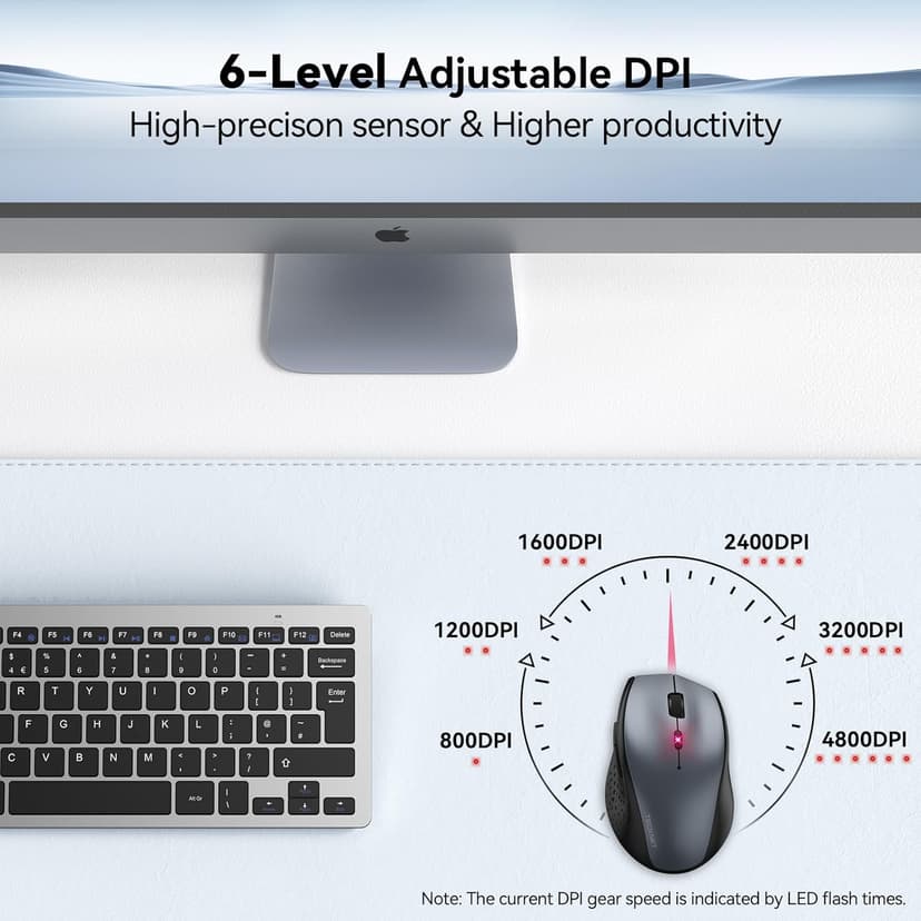 TECKNET Wireless Mouse, 2.4G USB Computer Mouse with 6-Level Adjustable 4800 DPI, Silent Quiet Click，30 Months Battery, Ergonomic Grips, 6 Buttons Portable for PC, Chromebook, Mac - Grey