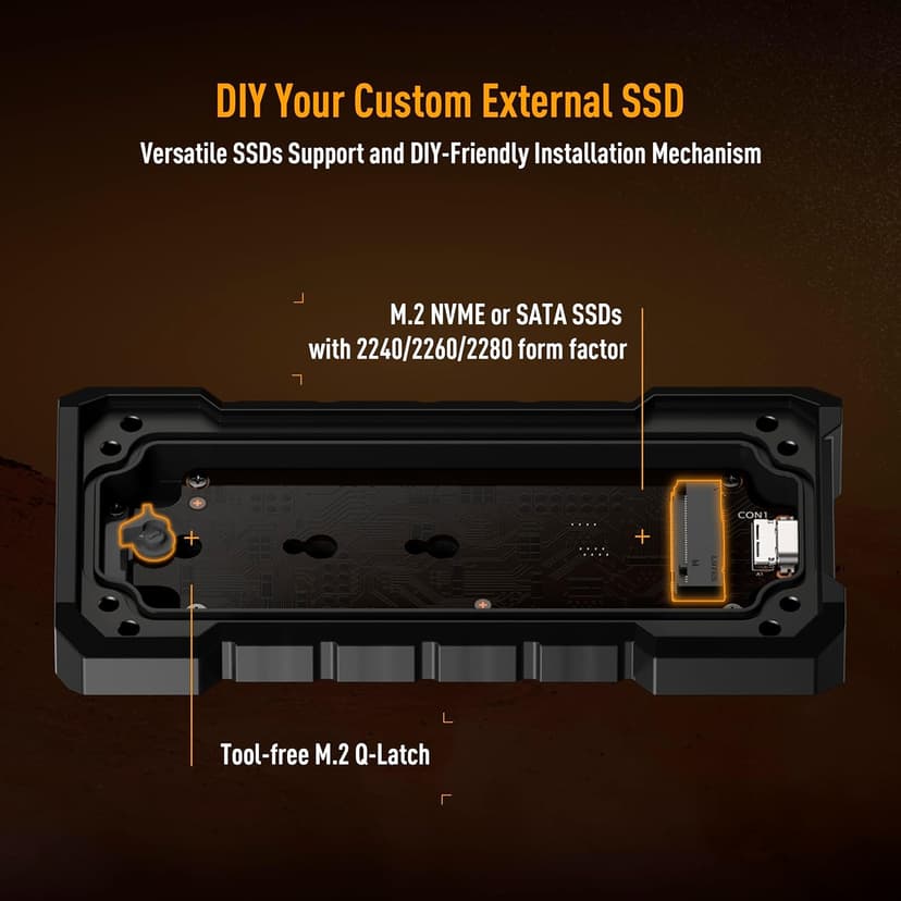 ASUS TUF Gaming A2- USB-C 3.2 Gen 2x2 Portable SSD Enclosure, Dual M.2 NVMe PCIe and SATA, MIL-STD-810H Drop Resistance, IP68 Water and dust Resistance, Aluminum Alloy Chassis and a Thermal pad