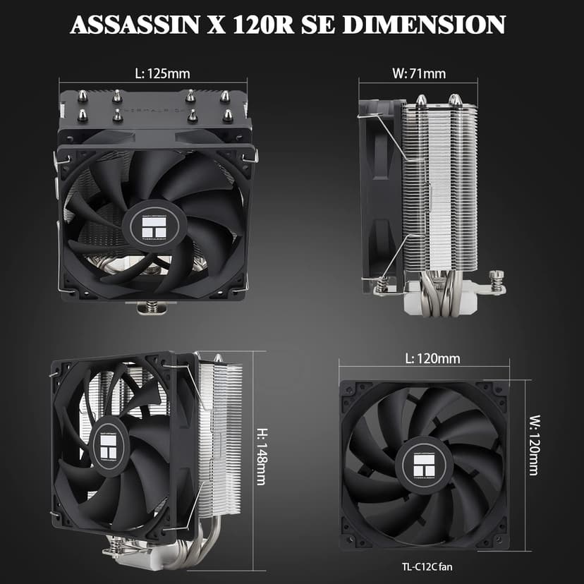 Thermalright Assassin X120 Refined SE CPU Air Cooler, 4 Heat Pipes, TL-C12C PWM Fan, Aluminium Heatsink Cover, AGHP Technology, for AMD AM4/AM5/Intel LGA 1150/1151/1155/1200/1700/1851(AX120 R SE)
