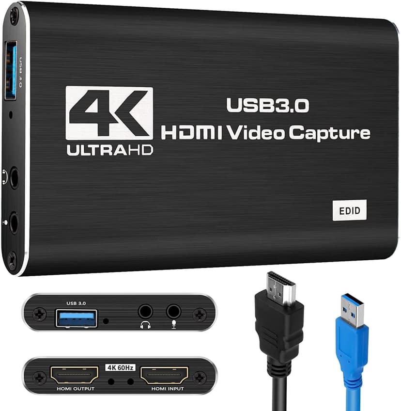 Capture Card, 4K HDMI Audio Video Capture Card, USB 3.0 Capture Adapter 1080P 60FPS Video Recorder Device for Game Recording, Works for Nintendo Switch, Streaming Live,Support X-Box/OBS/Camera/PC