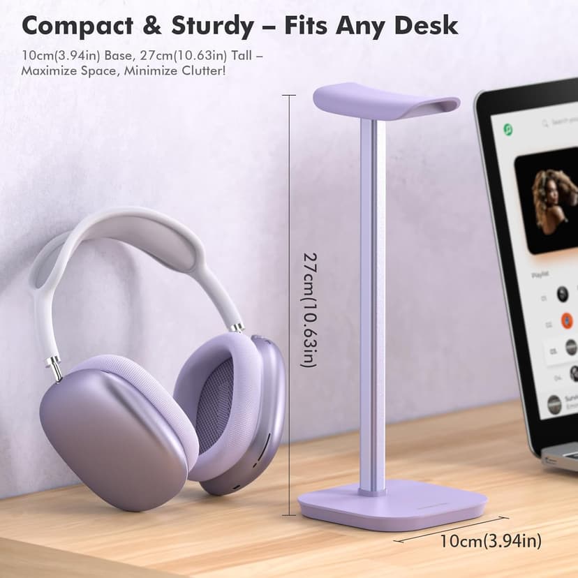 Headphone Stand, Desktop Headset Holder (Purple) Heavy Base Desk Earphone Stand Aluminum Gaming Headset Hanger Rack for AirPods Max, AirPods, AirPods Pro, Beats, Bose