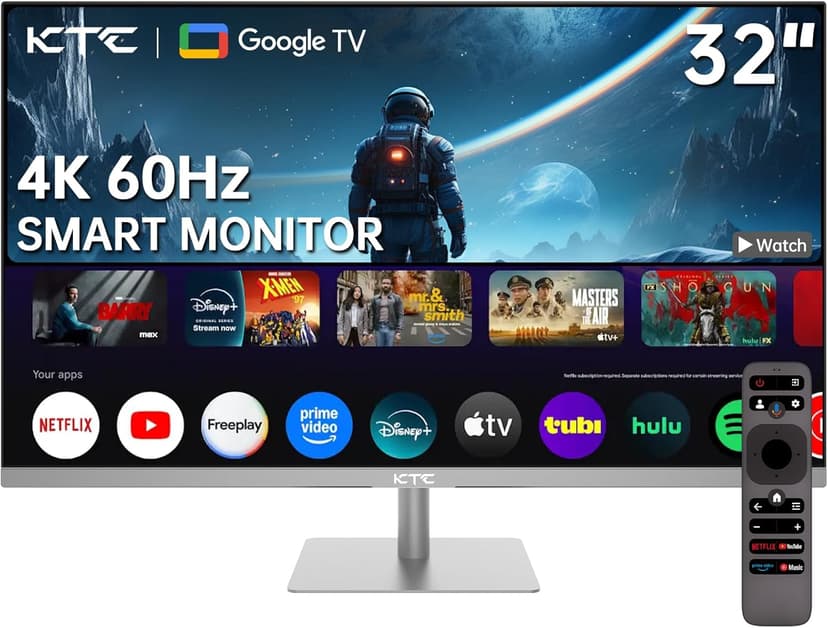 32 Inch 4K Smart Monitor with Google TV System UHD 3440x2560P Hey Google Voice Remote Netflix Licensed Dolby Audio HDR KVM Technology WiFi Bluetooth 65W PD Type C Fast Charger VESA Support