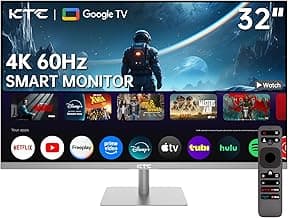 32 Inch 4K Smart Monitor with Google TV System UHD 3440x2560P Hey Google Voice Remote Netflix Licensed Dolby Audio HDR KVM Technology WiFi Bluetooth 65W PD Type C Fast Charger VESA Support