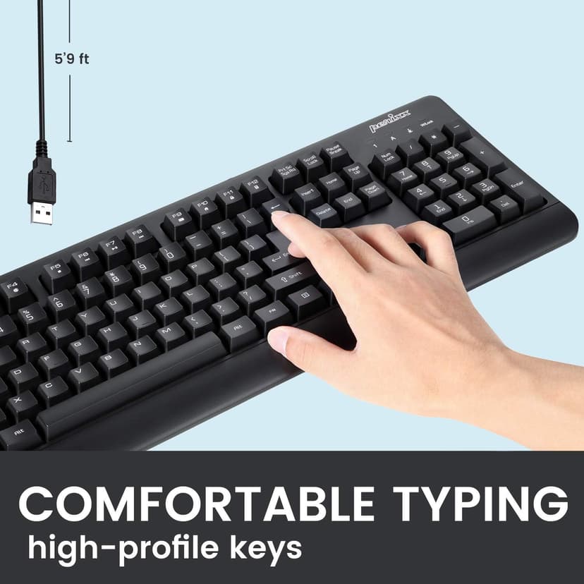 Perixx PERIBOARD-517 Wired Washable USB Keyboard, Certified with IP 65 Level, Black, US English Layout