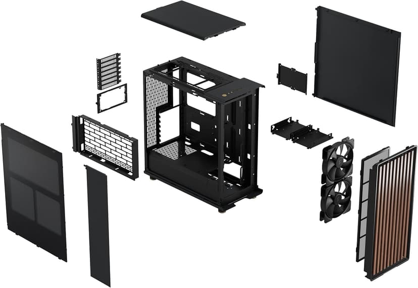 Fractal Design North - Genuine Walnut Wood Front - Mesh Side Panels - Two 140mm Aspect PWM Fans Included - Type C USB - ATX Airflow Mid Tower PC Gaming Case,Charcoal Black