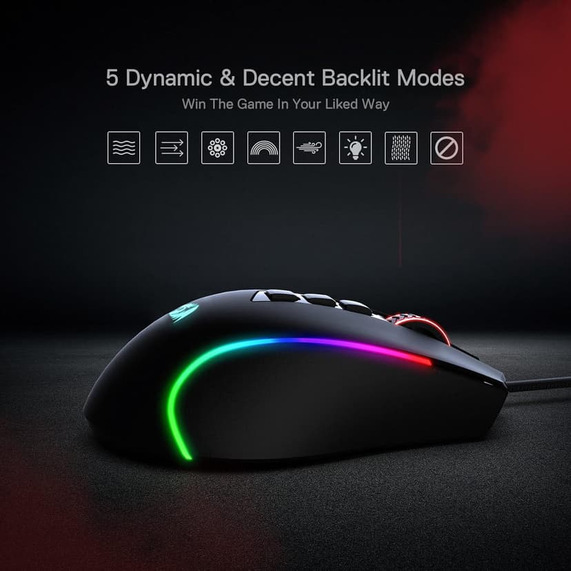 Redragon M612 Predator RGB Gaming Mouse, 8000 DPI Wired Optical Mouse with 11 Programmable Buttons & 5 Backlit Modes, Software Supports DIY Keybinds Rapid Fire Button