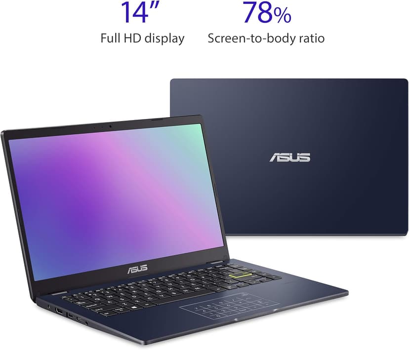 ASUS Vivobook Go 14 L410 Ultra Thin Laptop, 14â€ FHD Display, Intel Celeron N4020 Processor, 4GB RAM, 64GB eMMC, NumberPad, Windows 11 Home in S Mode, 1 Year Microsoft 365, Star Black, L410MA-AH02