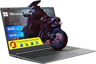 Laptop, 14 Inch HD Laptop Computer with MS Office 2024 Pro Plus, 8GB RAM 128GB SSD, Quad Core N5095 Processor Win-11 Laptops, Long Lasting Battery, Dual-Band WiFi 5, BT, USB 3.0, Webcam