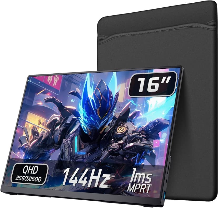 Portable 2K 144Hz Monitor, 16" 2560x1600 QHD Gaming HDR FreeSync, Ultra Slim Travel Screen w/Kickstand & Speaker for Laptop Switch Xbox PS5/4