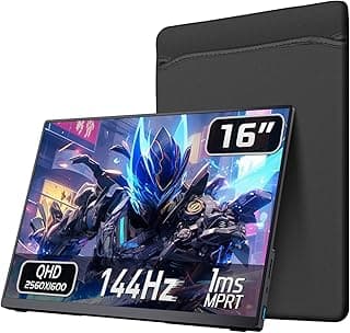 Portable 2K 144Hz Monitor, 16" 2560x1600 QHD Gaming HDR FreeSync, Ultra Slim Travel Screen w/Kickstand & Speaker for Laptop Switch Xbox PS5/4