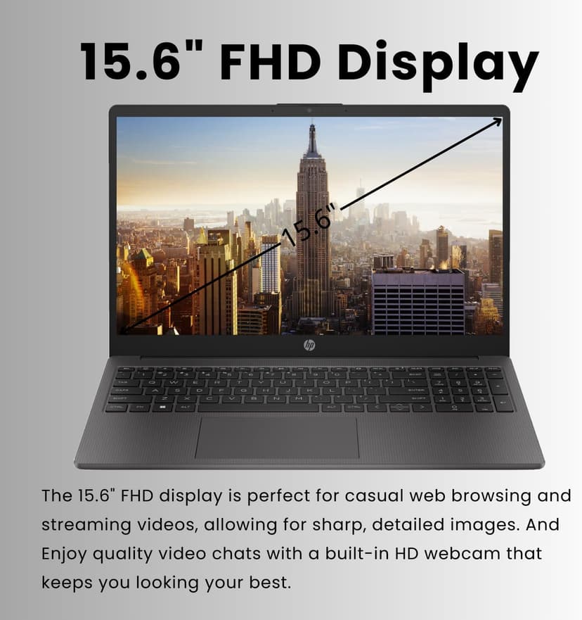 HP 255 G10 15.6" FHD Business Laptop, AMD Ryzen 7 7730U, 32GB RAM, 1TB PCIe SSD, Numeric Keypad, Webcam, Wi-Fi 6, HDMI, Windows 11 Pro, Black