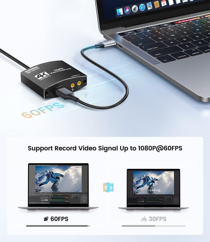 Capture Card for Streaming, HDMI to USB3.0 1080P 60FPS Audio Video Adapter, with 4K HDMI Loop-Out, for Recording/Streaming, Compatible with Nintendo Switch/Xbox/PS5/OBS/Camera/PC/Laptop