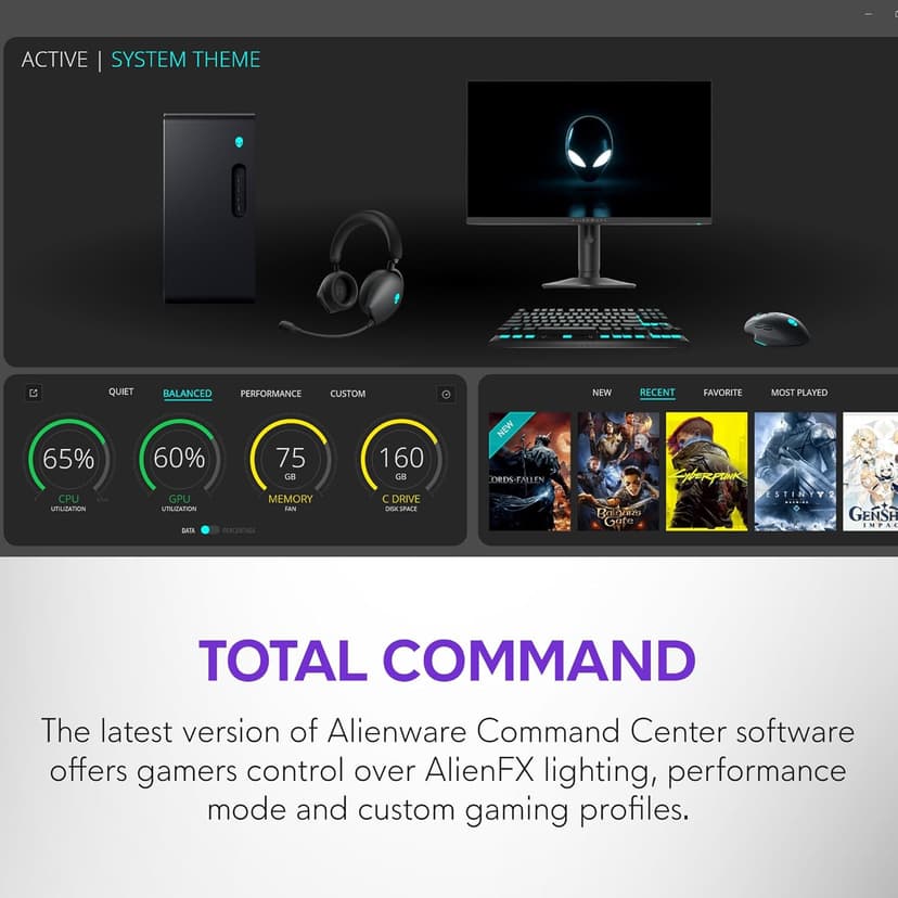 Alienware Aurora Gaming Desktop ACT1250 - Intel Core Ultra 9 285 Processor, Liquid Cooled, NVIDIA GeForce RTX 5080, 32GB DDR5 RAM, 1TB SSD, 1000W Platinum Rated PSU, Win 11 Home - Clear Panel