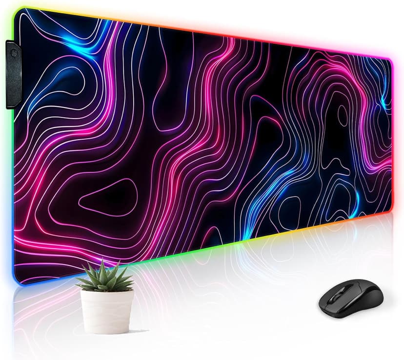 RGB Mousepad LED Desk Mat Gaming Large Keyboard Cute Desktop Computer Laptop 14 Light XXL Long Giant Big Cool Modern Design Unique for Men Boys Gamer Oversized Wide 30x12'' Mousepad, Topo