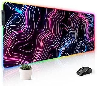 RGB Mousepad LED Desk Mat Gaming Large Keyboard Cute Desktop Computer Laptop 14 Light XXL Long Giant Big Cool Modern Design Unique for Men Boys Gamer Oversized Wide 30x12'' Mousepad, Topo