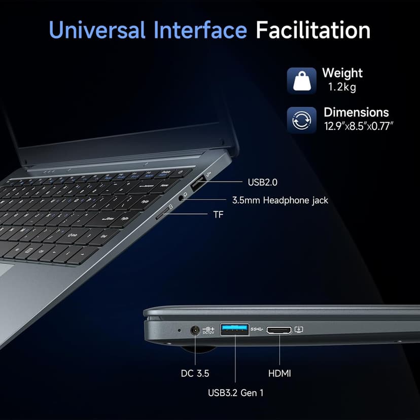 14 Inch Laptop-Computer, Intel Celeron N3350 (Up to 2.4GHz), 6GB LPDDR4 RAM 320GB Storage, WI-FI 5, BT5.0, HD Camera, 34Wh Battery, Windows 10 Laptop for Home & Study, Lightweight