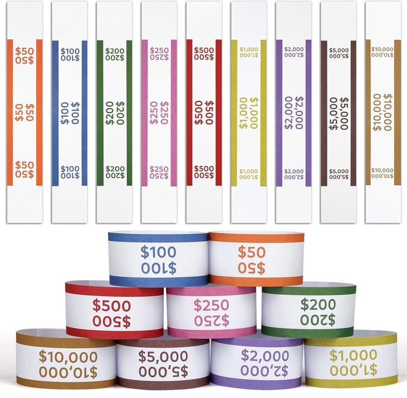 450 PCS Money Bands for Cash, Currency Straps, Self-Adhesive Money Wrappers for Bills, Money Straps for Bills to Organize Cash (50 of Each)