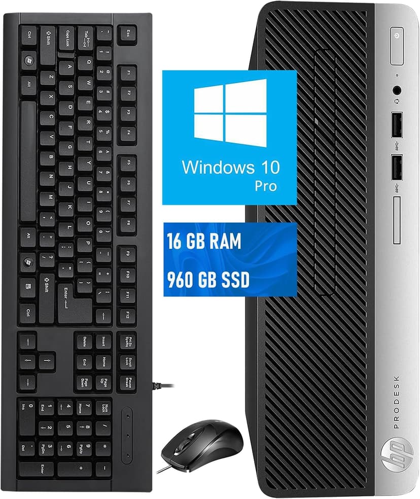 HP ProDesk 400 G4 SFF Desktop PC, Core i3-6100, 16GB RAM, 960GB SSD, Wi-Fi, Bluetooth, Desktop Computers Windows 10 Pro (Renewed)