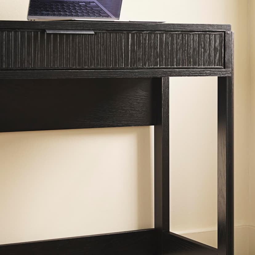 Walker Edison Transitional Office Design, Reeded Drawer Front Detail, Writing Desk with Drawer, Spacious Desktop, Complementary in Living Spaces, 38”W x 16.75”D x 30”H, Black