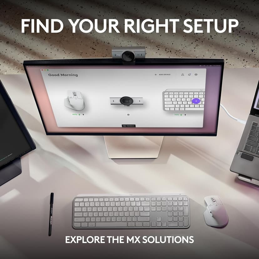 Logitech MX Brio, Multiple Resolutions, Dual Noise Reducing Mics, Show Mode, USB-C, Webcam Cover, Works with Microsoft Teams, Zoom, Google Meet - Pale Grey,