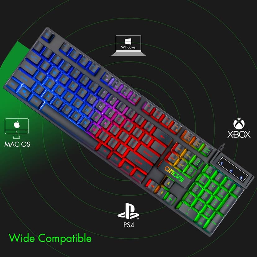 CHONCHOW Gaming Keyboard and Mouse Led Backlit USB Wired with Light Up 104Key 3600DPI 2 Side Button Mouse Keyboard Mechanical Feeling Compatible with PC Mac OS Xbox Ps4 Ps5 with Mousepad