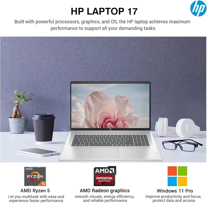 HP 2025 17 Inch Laptop Computer, 17.3 IPS FHD Business Laptop PC, AMD Ryzen 5 6-Core, 64GB RAM 2.5TB Storage (2TB SSD+512GB Docking Set), Windows 11 Pro Lifetime Office, 10-Key Number Pad