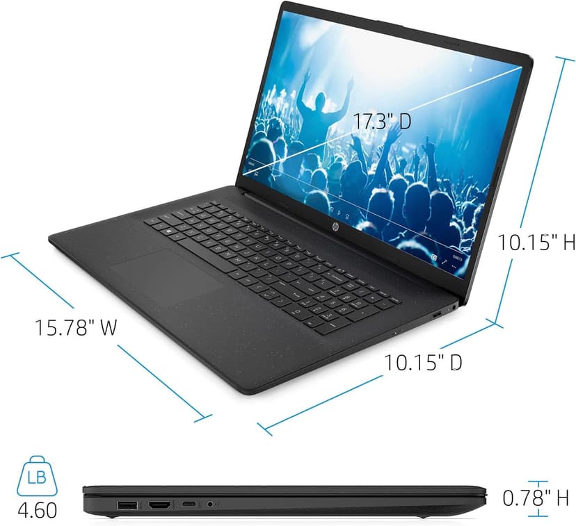 HP 17.3" Business Laptop Computer, 10-Core Intel Core i5, Windows 11 Pro Laptop with Microsoft Office Lifetime Suite, PLUSERA Earphones, Black (Intel Core i5, 64GB RAM | 2.2TB Storage)