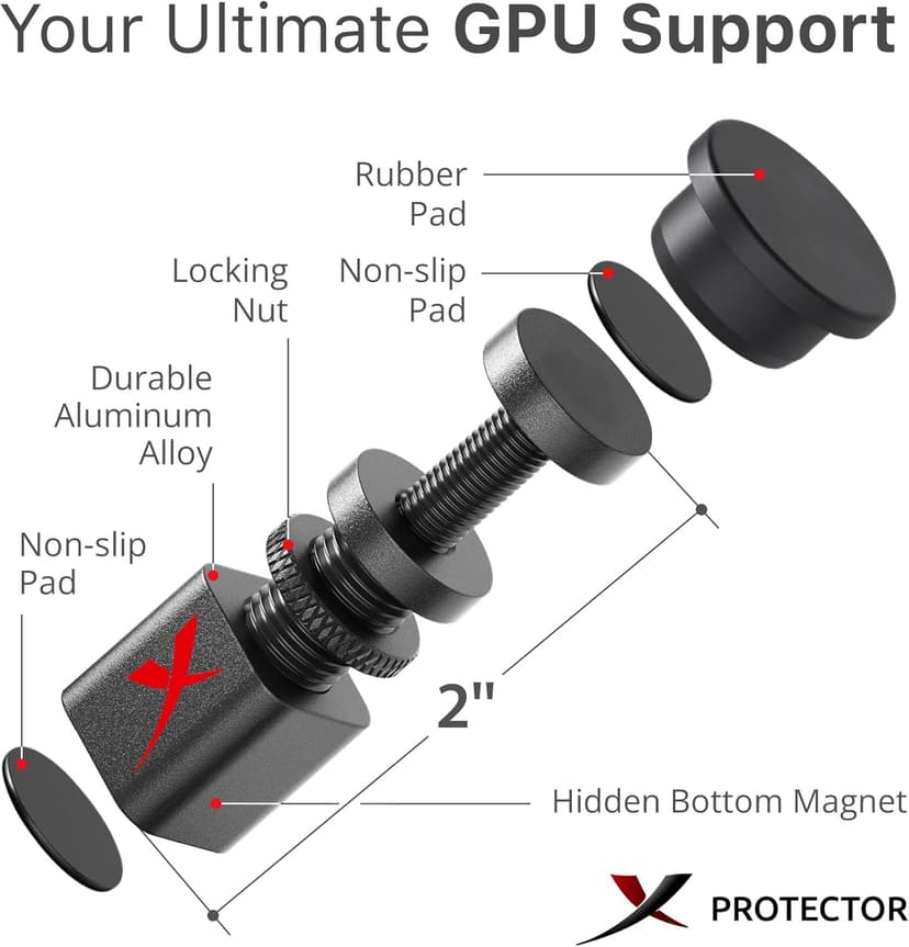 X-Protector GPU Support Bracket - Small GPU Sag Bracket 1" - 2" - Premium GPU Stand with Rubber Pad - Ideal Graphics Card Support for The Most Set Ups!