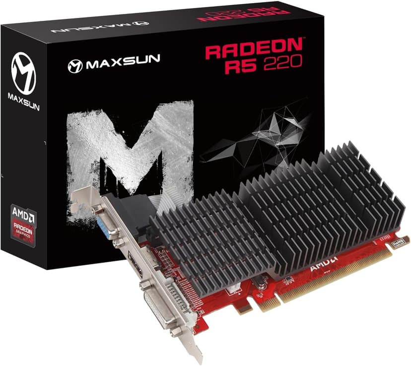 maxsun AMD Radeon R5 220 1GB Graphics Card GPU (DVI-I, HDMI, VGA) - Low Profile Ready