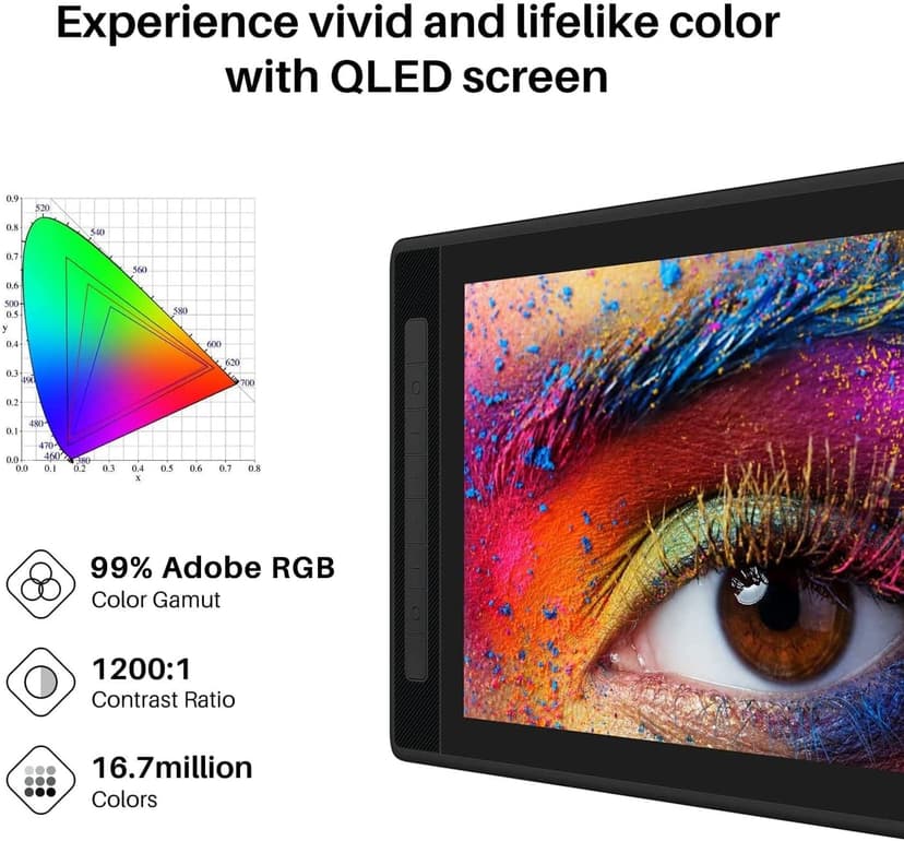 HUION KAMVAS Pro 16 2.5K QHD Drawing Tablet with Screen QLED Full-Laminated Graphics Tablet with Battery-Free Pen, 15.8-inch Digital Art Tablet Compatible with Mac, PC, Android & Linux