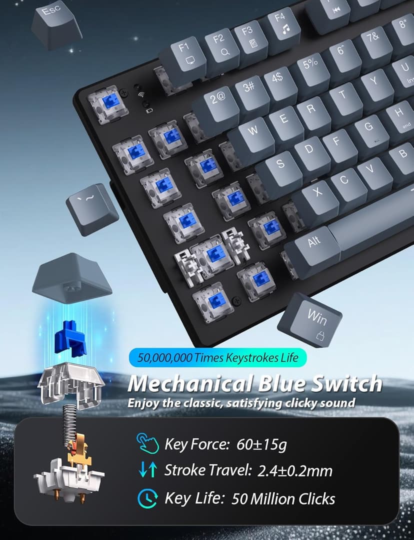 Mechanical Gaming Keyboard and Mouse, LED Backlit 98-Key Floating Keycap & 4 DPI RGB Gaming Mouse with Mouse Pad, Full Anti-Ghost Light Up Wired Computer Keyboards for MAC PC Gamer Accessories, Gray