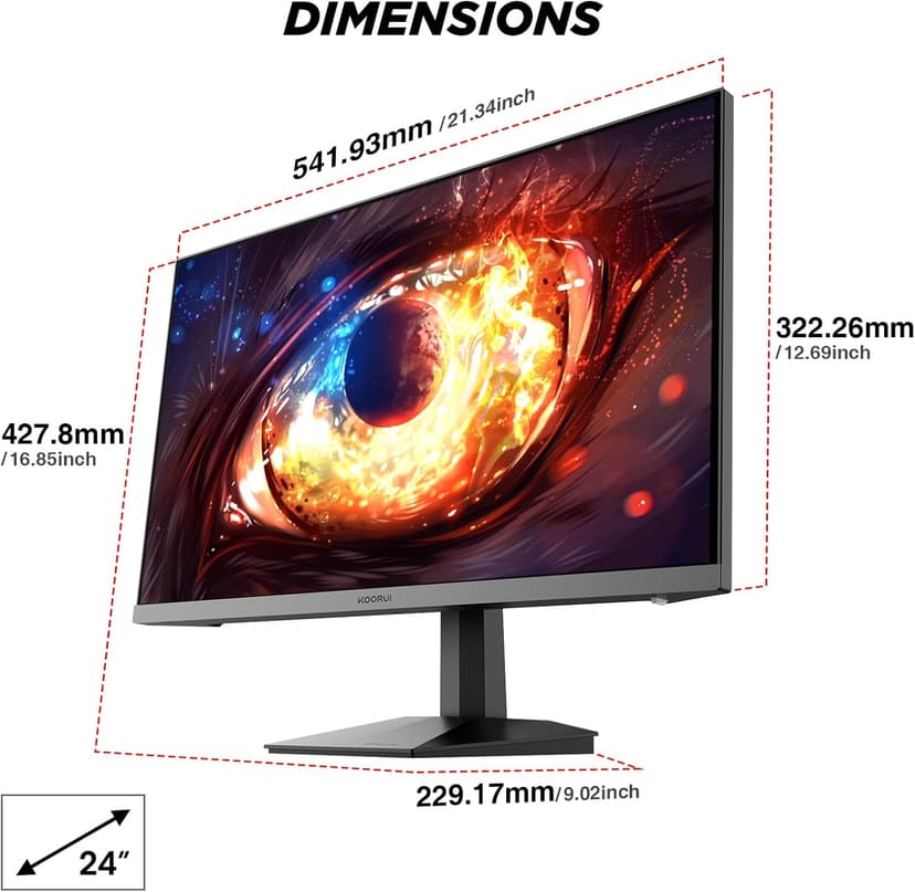 KOORUI Gaming Monitor, 24" Fast IPS Computer Monitor, 200Hz FHD HDR400 Display, 1ms PC Screen, 90% DCI-P3 Color Gamut, Adaptive Sync, Ultra Slim Frame, VESA Mountable, HDMI 2.0, DP 1.4, G2411P
