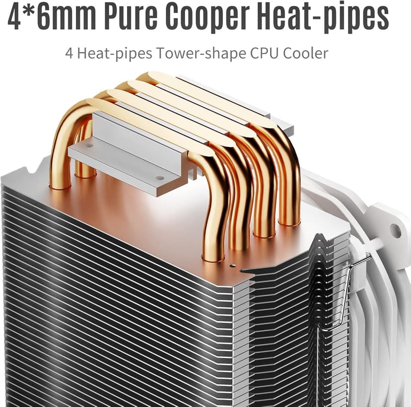 Jonsbo CR1400 RGB CPU Air Cooler, 4 Heat-Pipes, 126mm RGB CPU Fan, Removable 92mm PWM Fans, Fins Bending, 4-pin RGB CPU Cooler, RGB Lighting for AMD Ryzen/Intel LGA 1700 115X, White