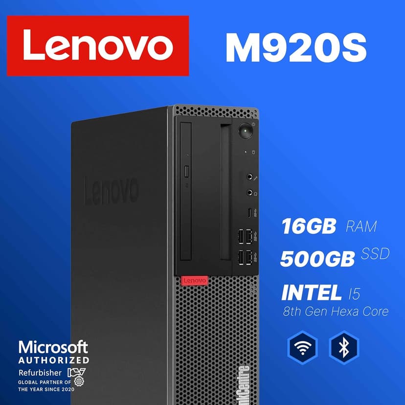 Lenovo M920S Windows 11 Desktop Computer | 16GB RAM + 500GB SSD | Intel i5-8500 | 16GB RAM + 500GB SSD | WiFi 6 AX200 + BT | 22" LCD | RGB Keyboard/Mouse + Speakers | Home or Office PC (Renewed)