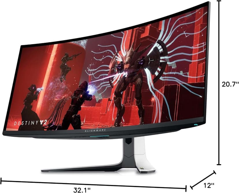 Alienware AW3423DW Curved Gaming Monitor 34.18 inch Quantom Dot-OLED 1800R Display, 3440x1440 Pixels at 175Hz, True 0.1ms Gray-to-Gray, 1M:1 Contrast Ratio, 1.07 Billions Colors - Lunar Light