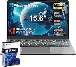 2025 Laptop Computer 15 15.6 Inch FHD, Windows 11 Pro with MS Office for School College Students Business, 8GB RAM, 256GB SSD, Dual-Core Intel Celeron(Up to 2.6GHz), Wi-Fi, Bluetooth, USB 3.2, Gray