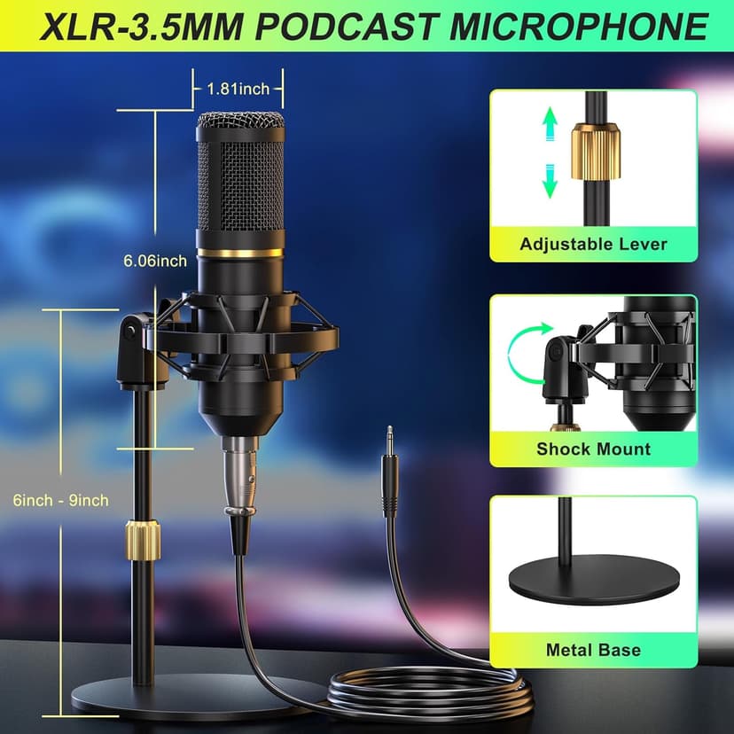 Podcast Microphone Bundle with Live Sound Card Audio Mixer, Podcast Equipment Bundle Sound Board with 3.5mm Condenser Microphone for Pc/Phone Live Streaming Singing Gaming,Voice Changer, Denoise